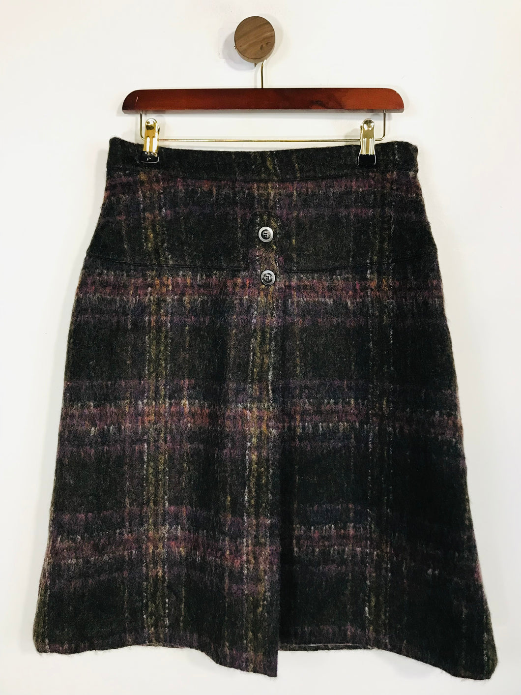 Brora Women's Wool Check Tartan A-Line Skirt | UK10 | Brown