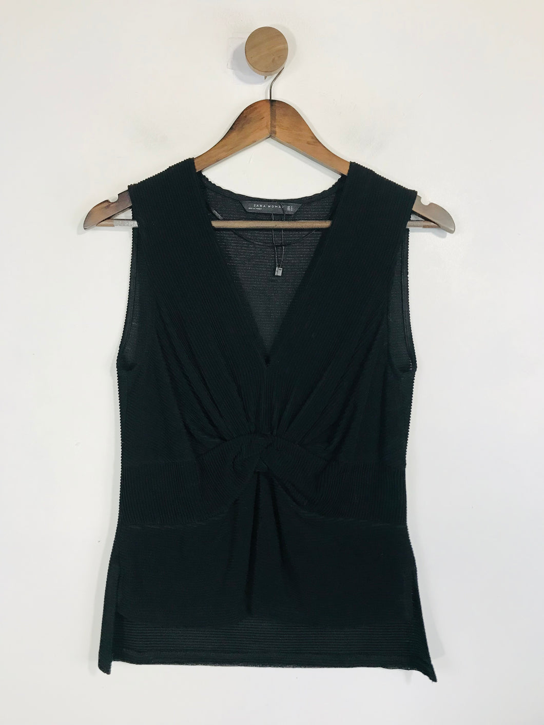 Zara Women's Ribbed Ruched Blouse | M UK10-12 | Black