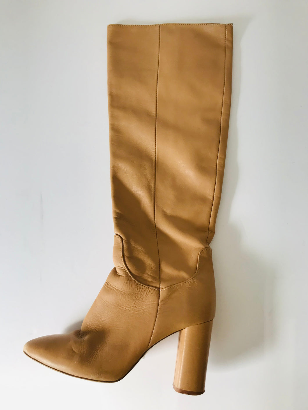 Zara Women's Knee High Heeled Boots | UK4 EU37 | Beige