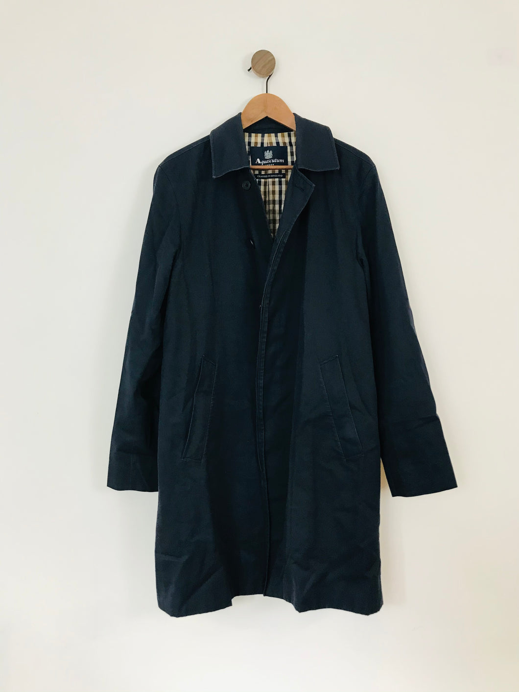 Aquascutum Men’s Cotton Longline Overcoat | 40 | Blue