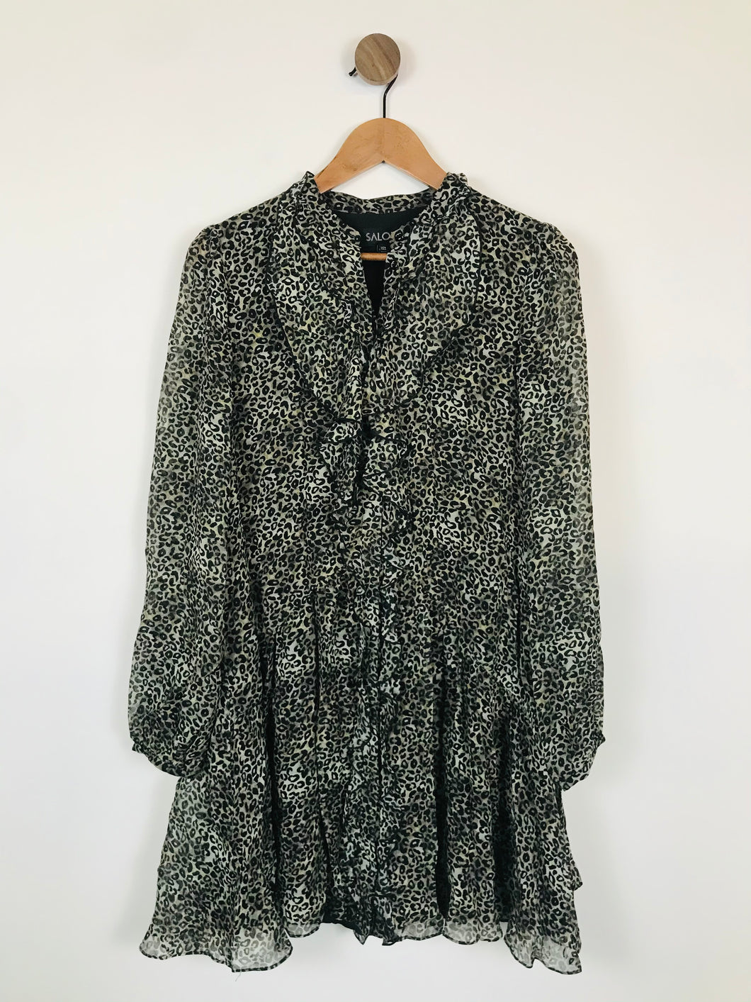 Saloni Women's Leopard Print Silk Long Sleeve Shirt Dress | UK8 | Multicolour