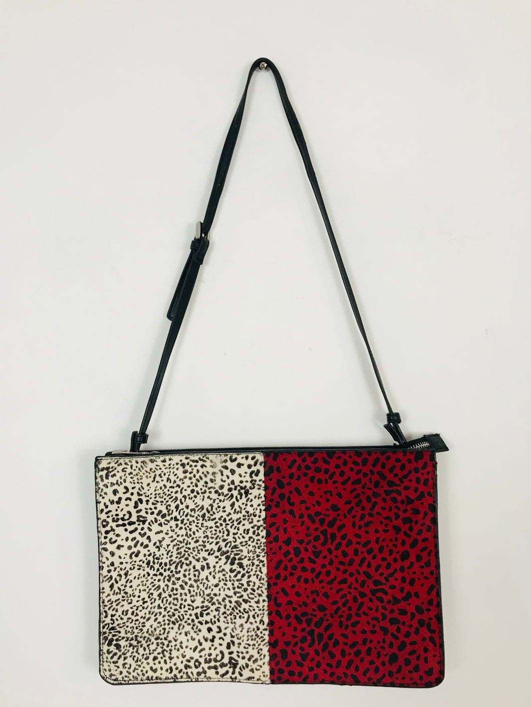 Zara Womens Leopard Print Leather Shoulder Bag | Small | Red