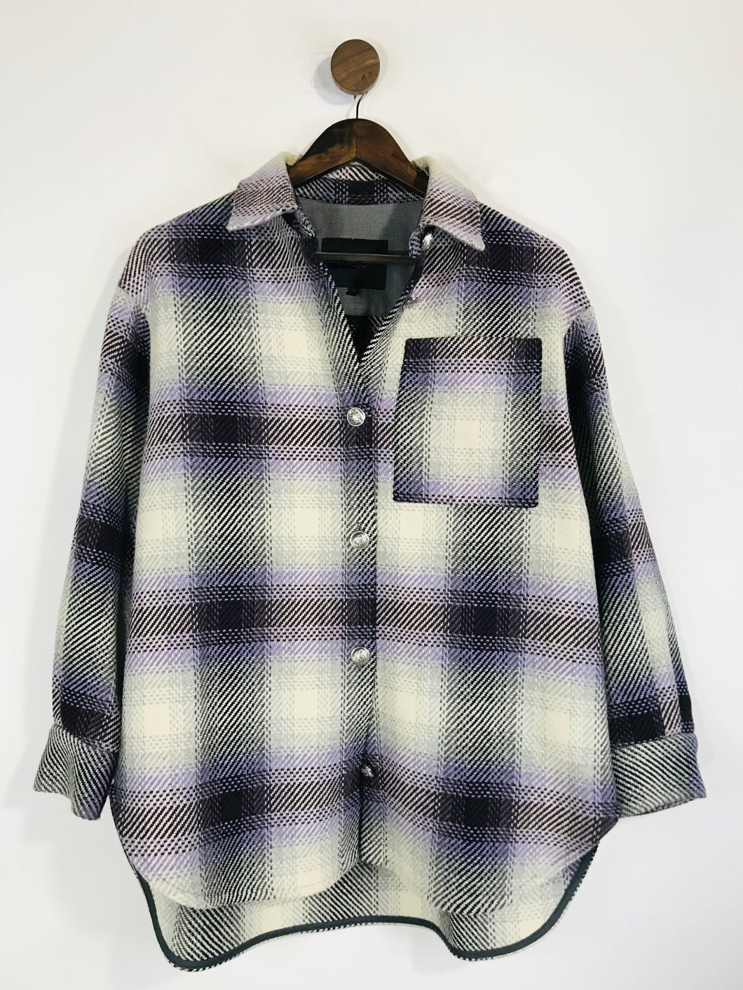 Maje Women's Wool Check Gingham Shacket Overcoat | 36 | Multicoloured