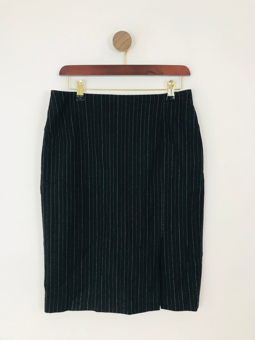 Sticky Fingers Women’s Pinstripe Wool Pencil Skirt | UK12 | Black