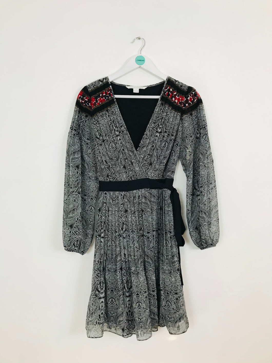Diane von Furstenberg Women’s Pleated Silk Blend Wrap Dress | US2 UK6 | Multicoloured