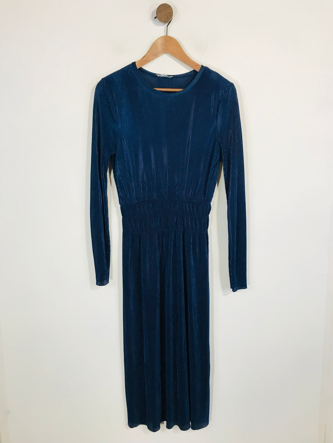 Zara Women's Long Sleeve Pleated A-line Dress | M UK10-12 | Blue
