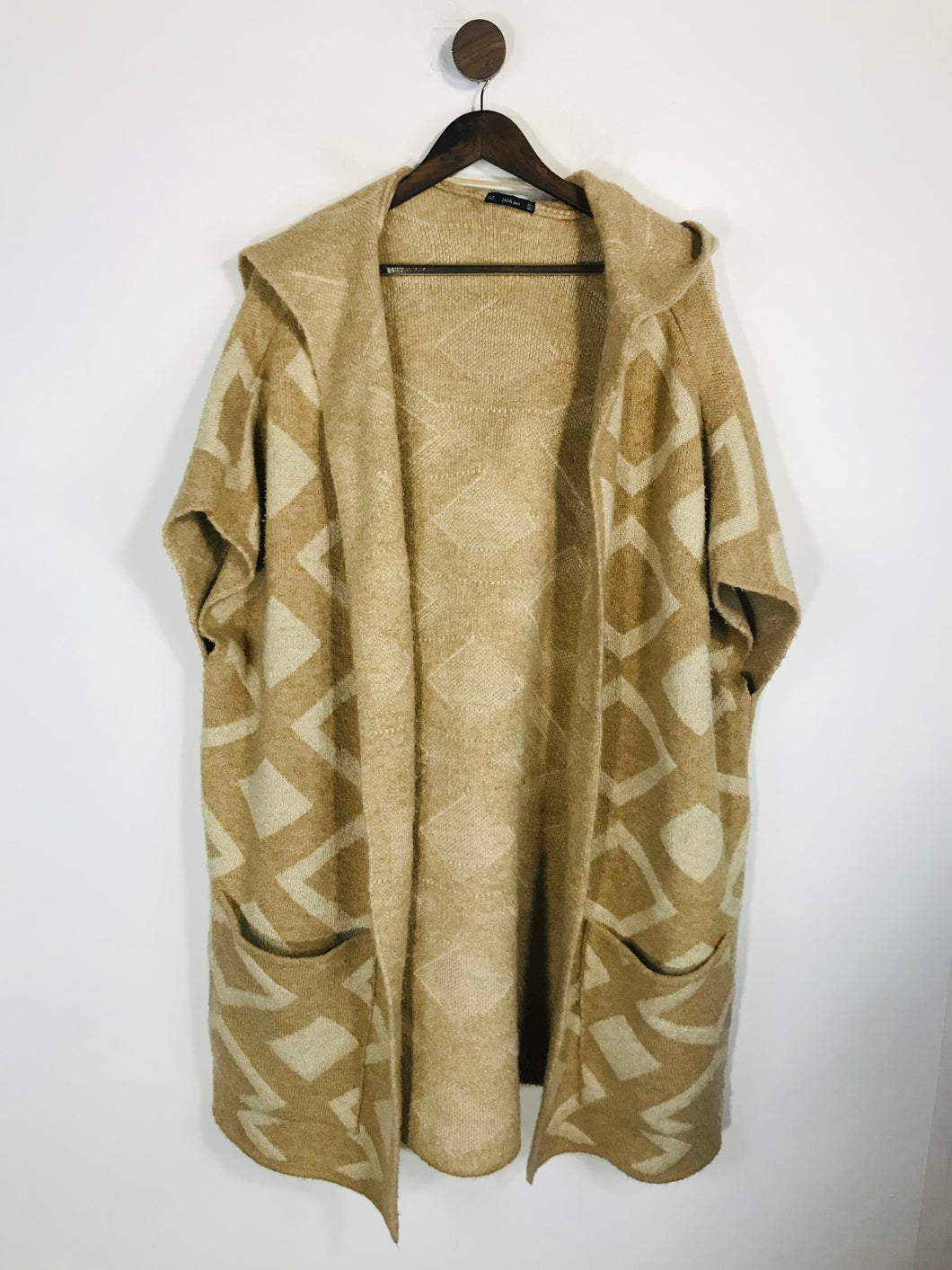 Zara Women's Knit Hooded Short Sleeve Overcoat Coat | M UK10-12 | Beige