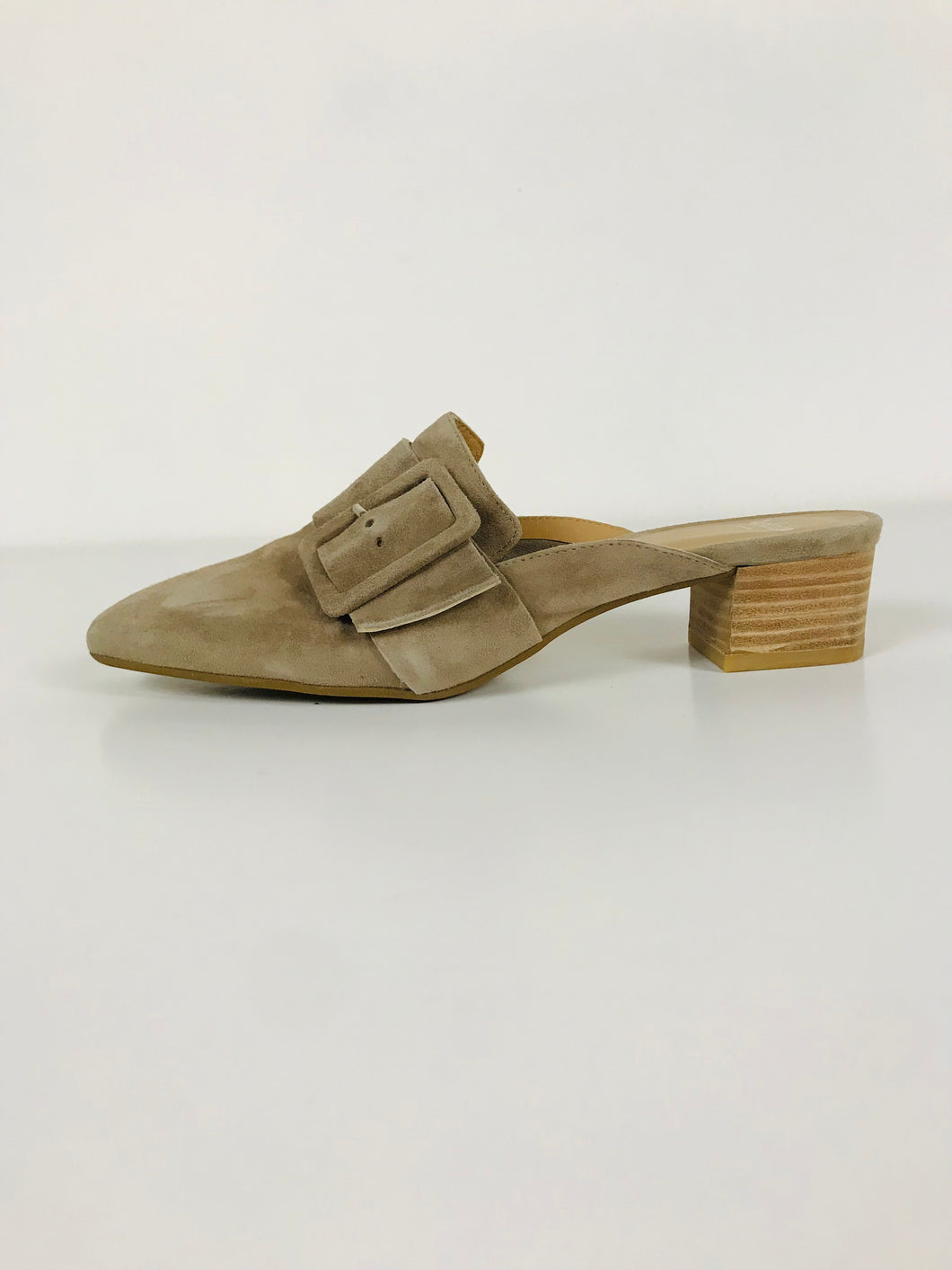 Perlato Women's Suede Buckle Slip-on Heels | 37.5 UK4.5 | Beige