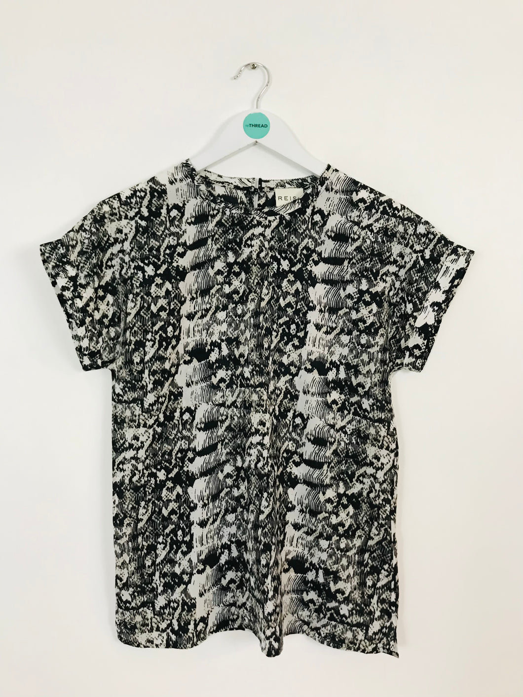Reiss Women’s Printed Blouse T-Shirt | UK8 | Black White