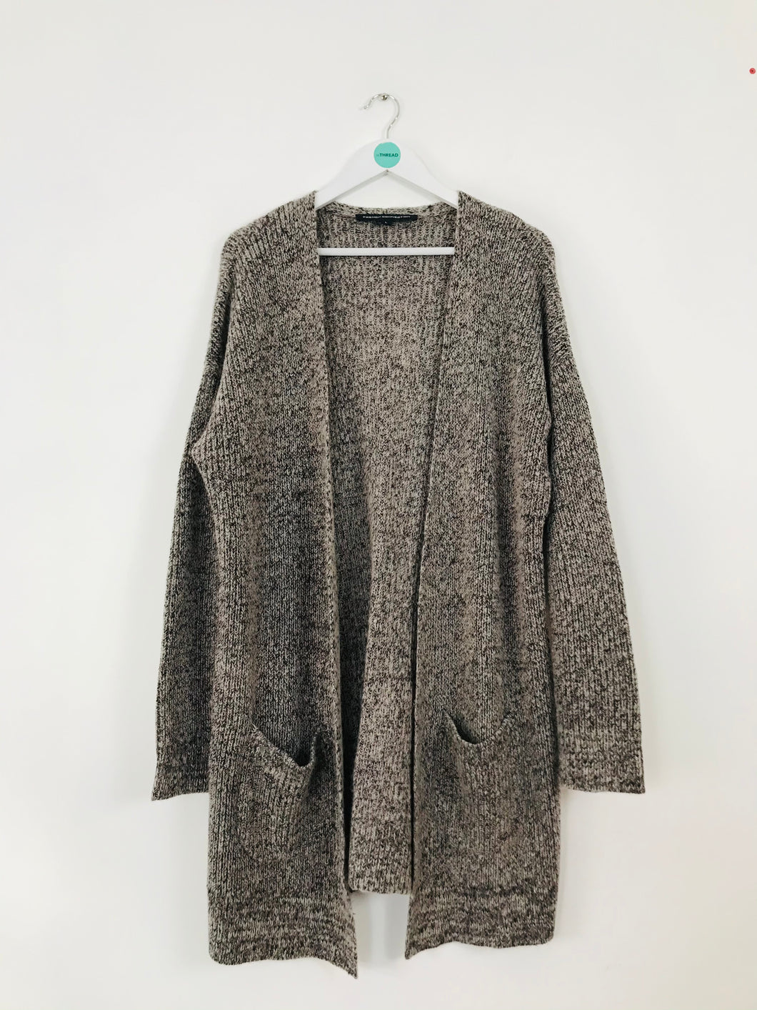 French Connection Women’s Oversized Longline Knit Cardigan | L | Grey Brown