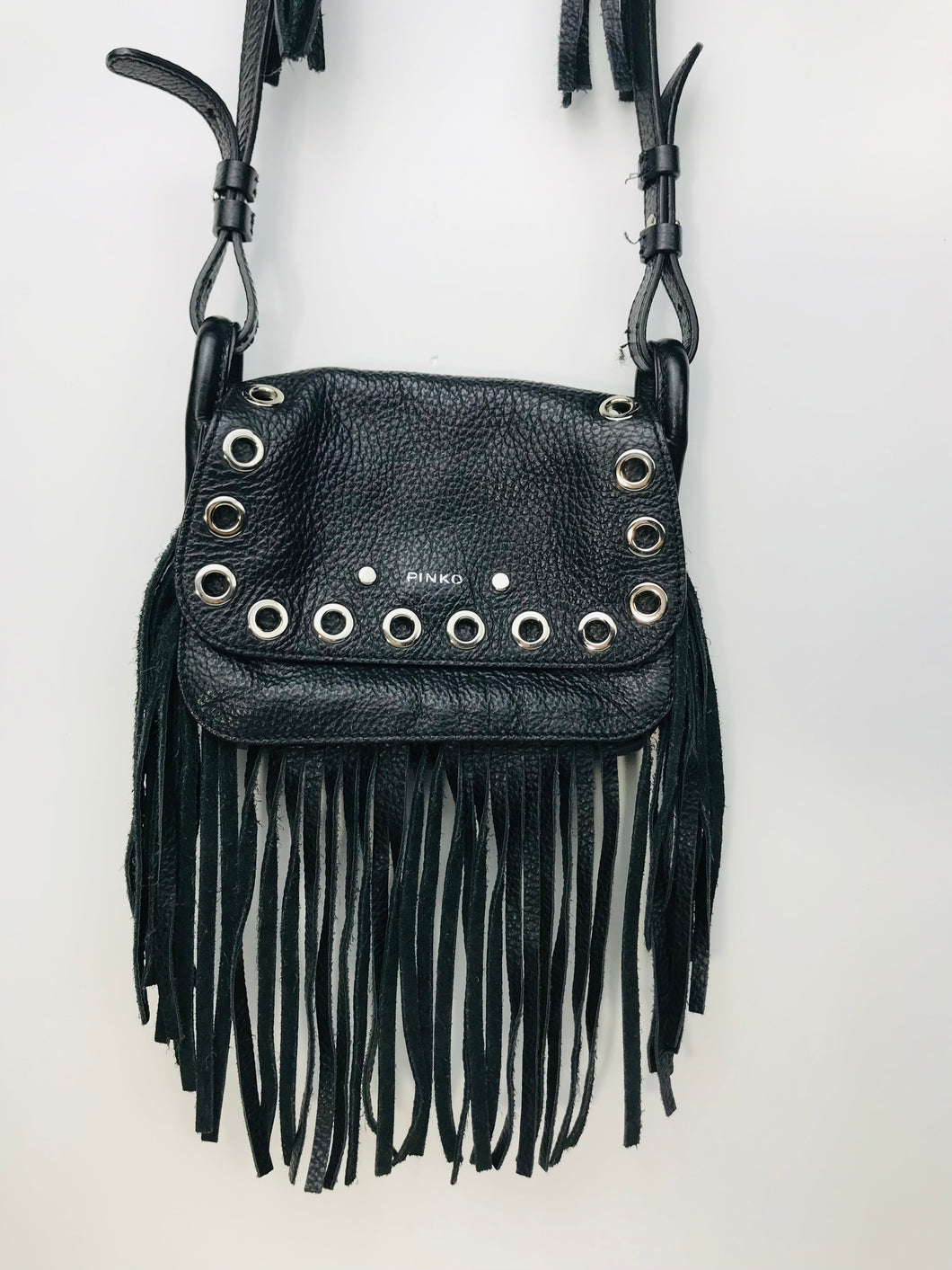 Pinko Women's Leather Tassle Crossbody Bag | Black