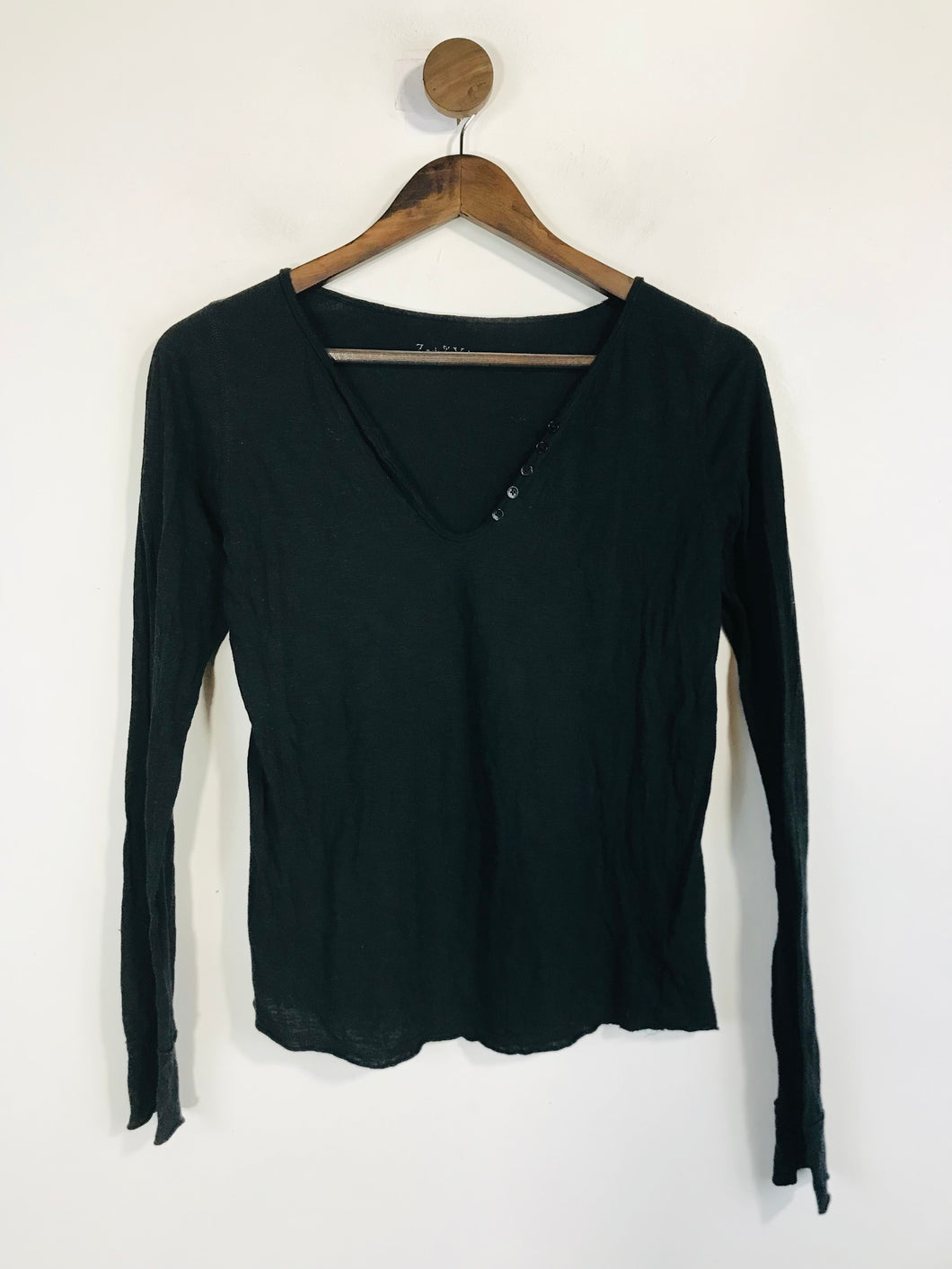Zadig & Voltaire Women's Long Sleeve V-Neck T-Shirt | S UK8 | Black