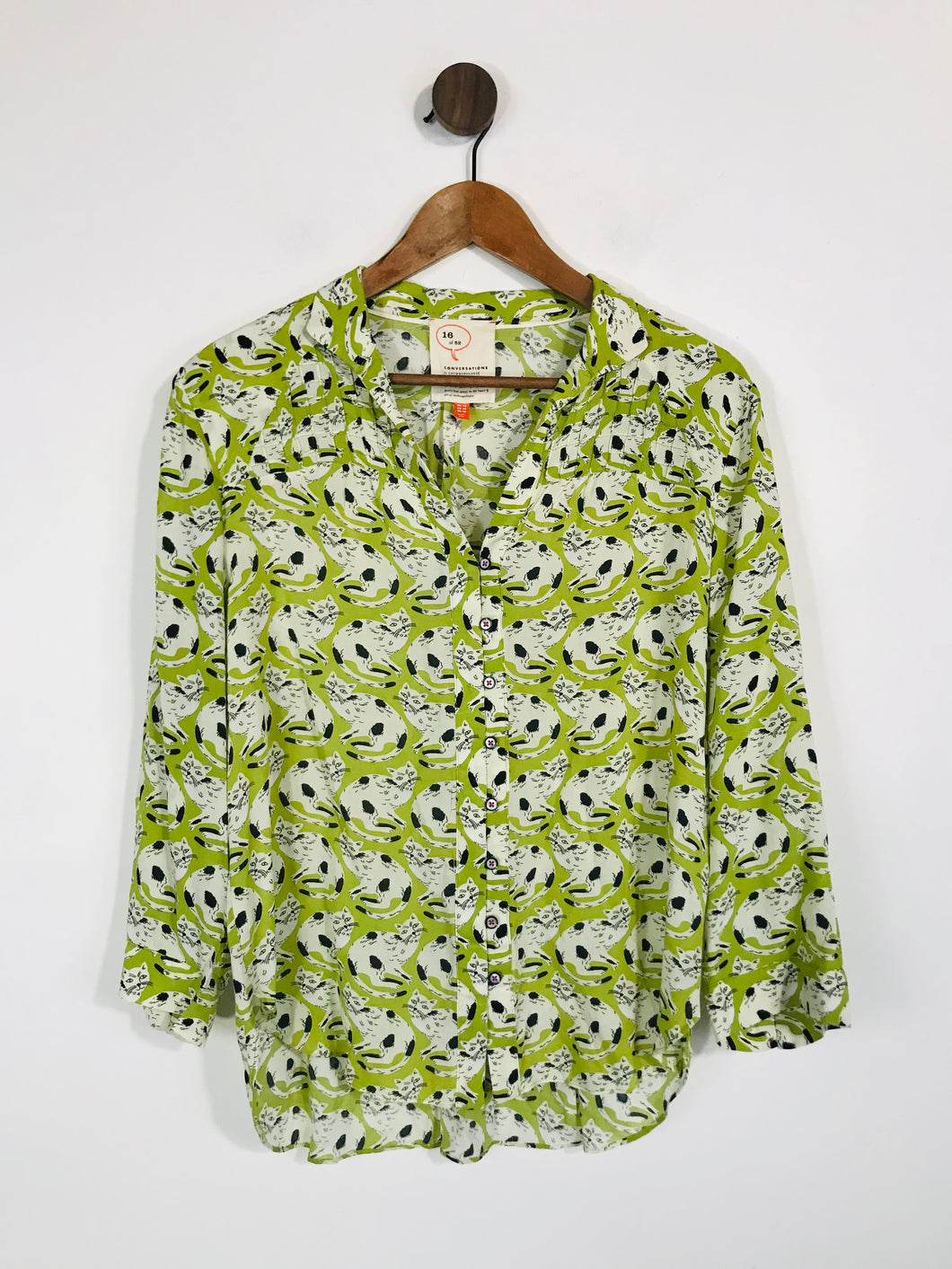 Anthropologie Women's Cats Button-Up Shirt | UK12 | Green