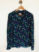 Load image into Gallery viewer, Hobbs Women&#39;s Frill Collar Fox Print Button-Up Shirt | UK10 | Blue
