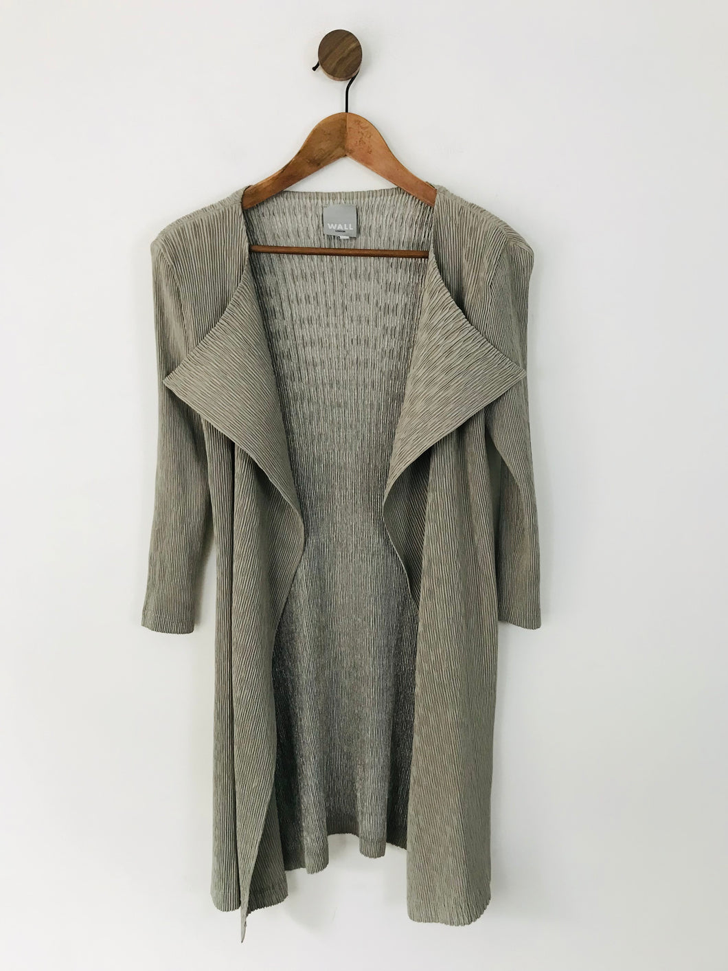 Wall London Women's Pleated Long Cardigan Overcoat | OS M | Grey