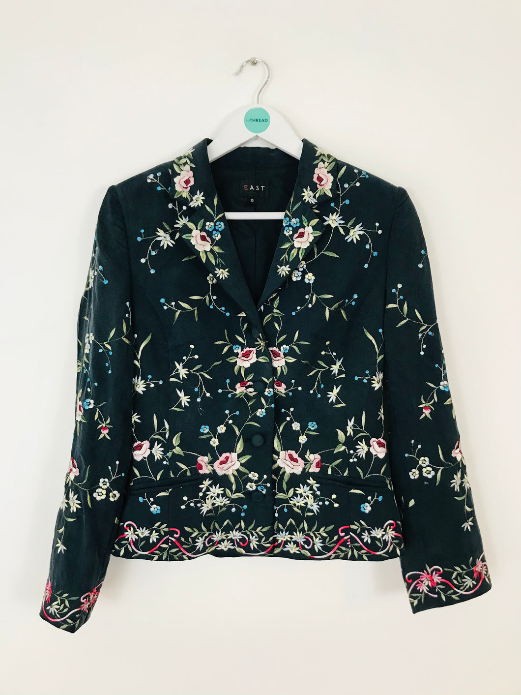 East Women’s Floral Embroidered Blazer | UK10 | Navy Blue