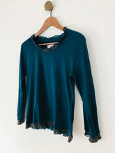 Load image into Gallery viewer, Jigsaw Women&#39;s Silk Ruffle T-Shirt  | L | Blue
