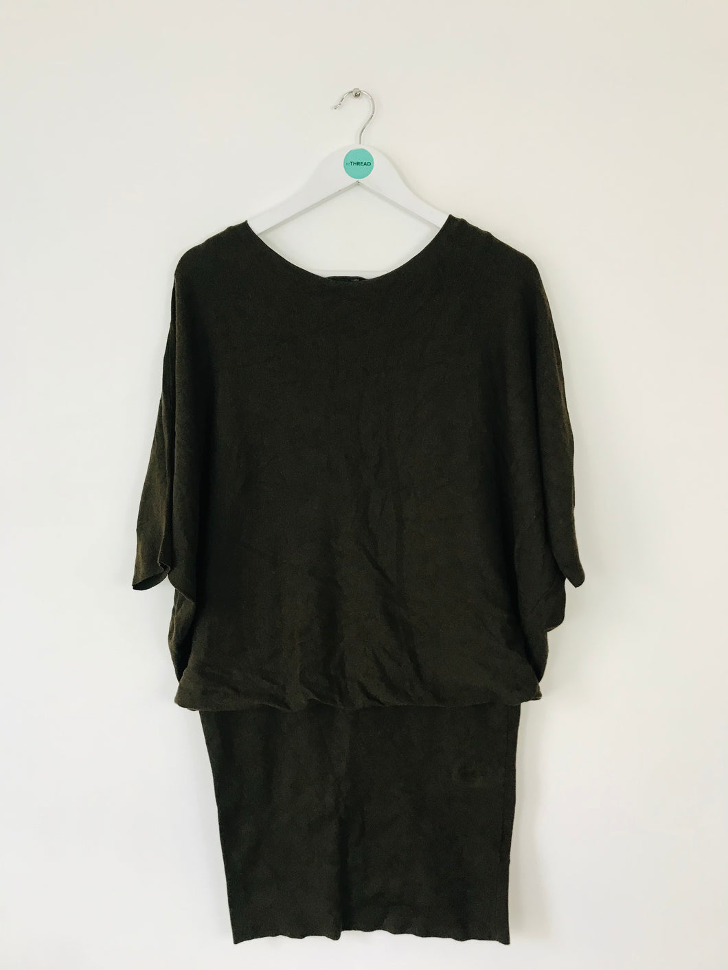 Phase Eight Women’s Knit Draped Jumper Dress | UK12 | Dark Khaki Green