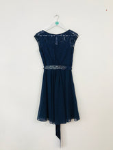 Load image into Gallery viewer, Coast Women’s Silk Sleeveless Lace A-Line Skater Dress | UK10 | Navy Blue
