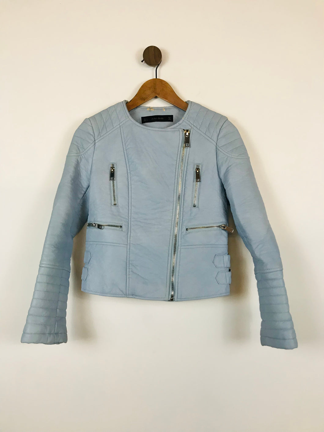 Zara Women's Faux Leather Biker Jacket | S UK8 | Blue
