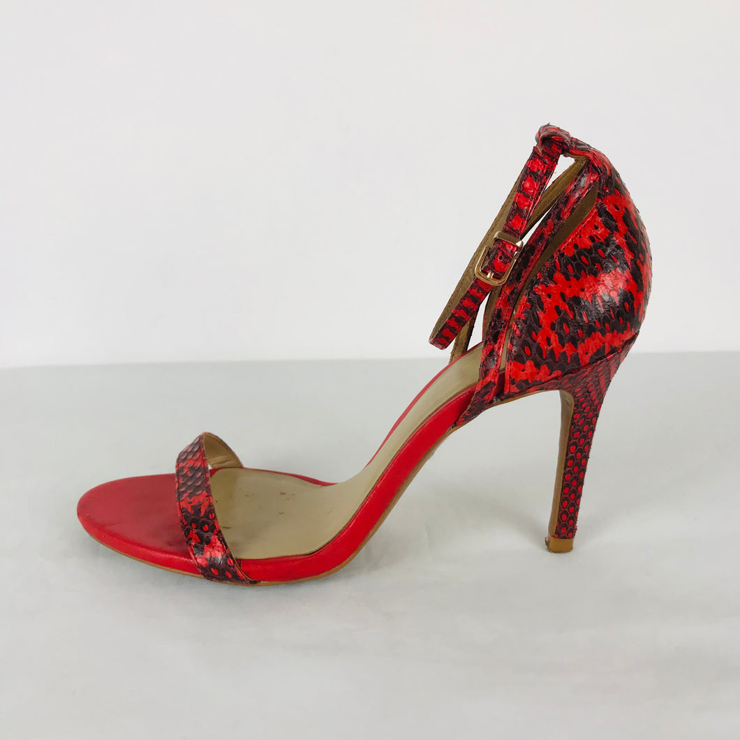 Reiss Womens Heeled Sandals | EU40 UK7 | Red Snakeskin