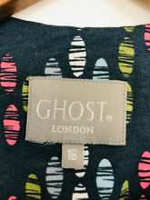 Load image into Gallery viewer, Ghost London Women&#39;s Cowl Neck Patterned T-Shirt | UK16 | Blue
