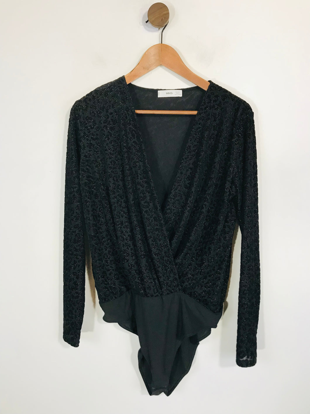 Mango Women's Leopard Print Bodysuit Blouse | L UK14 | Black