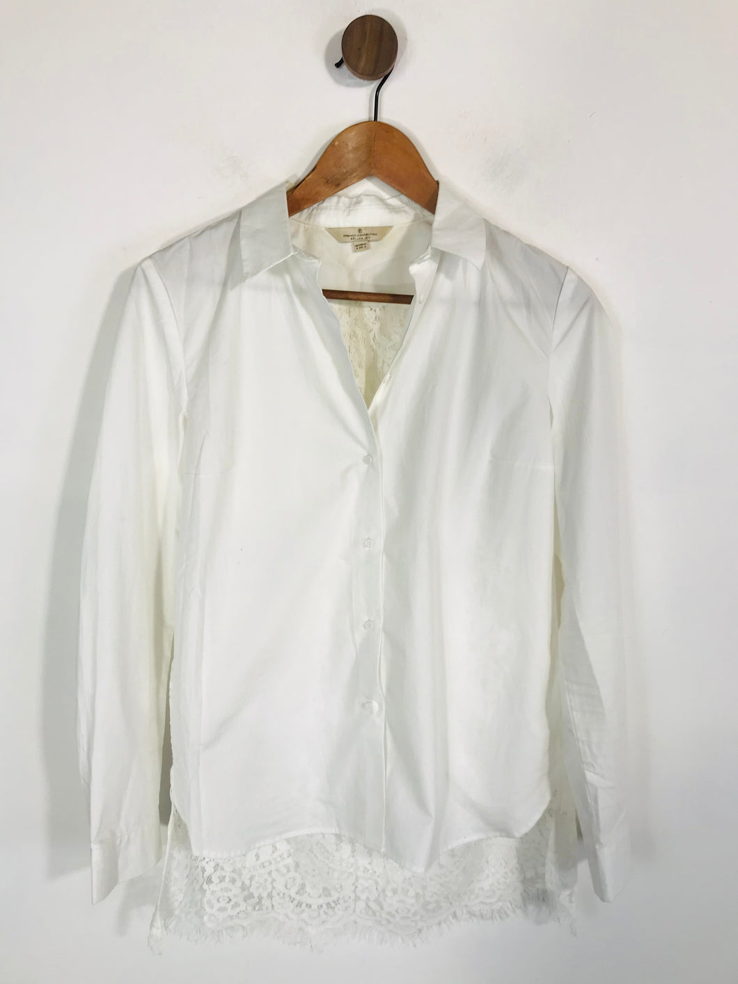 French Connection Women's Lace Long Sleeve Button-Up Shirt | UK6 | White