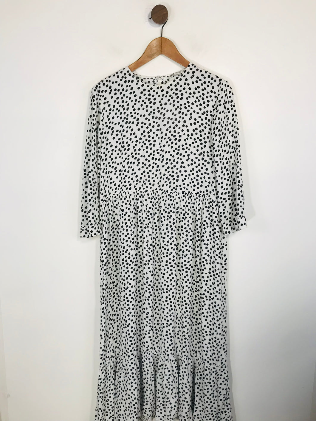 Zara Women's Polka Dot Gathered Maxi Dress | M UK10-12 | White