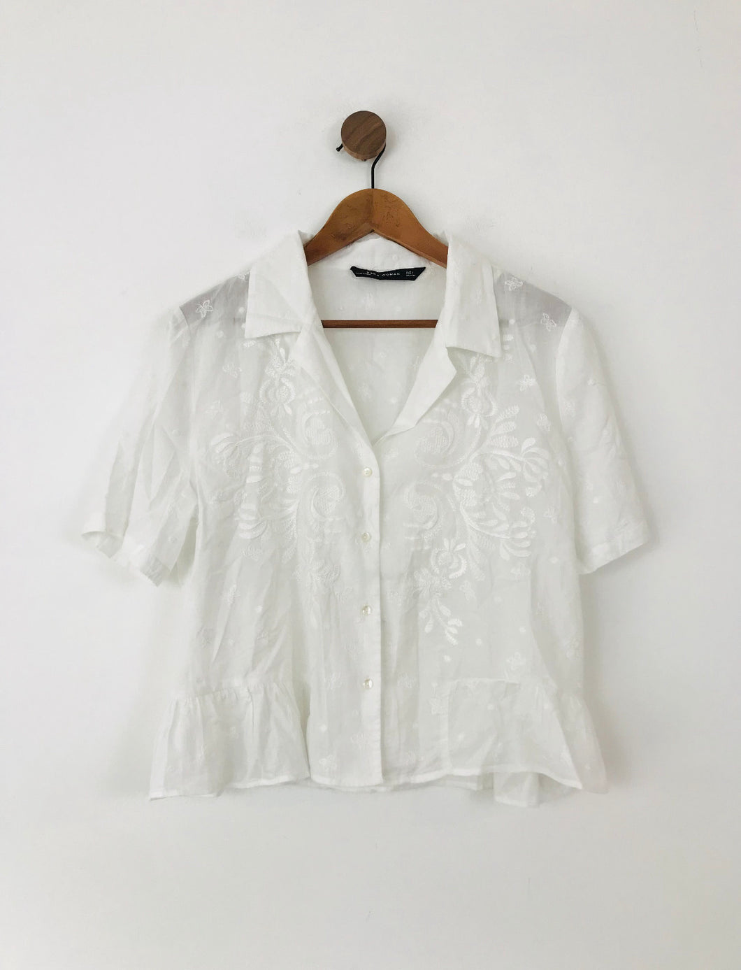 Zara Women's Embroidered Button Up Blouse | L UK14 | White