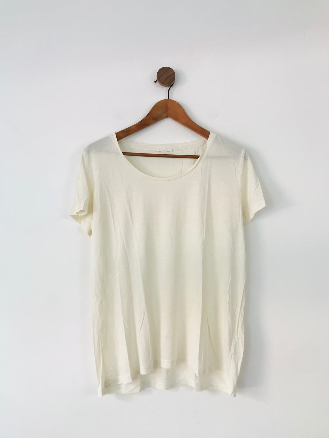 COS Women’s 100% Silk Scoop Neck T-Shirt | M UK12 | Beige