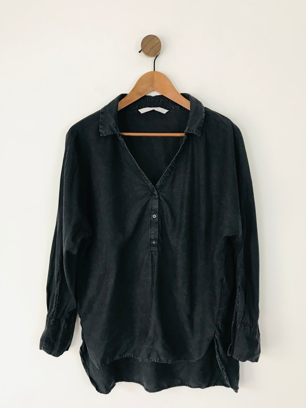 Zara Women’s Oversized V-Neck Shirt Blouse | XS UK6-8 | Black Grey