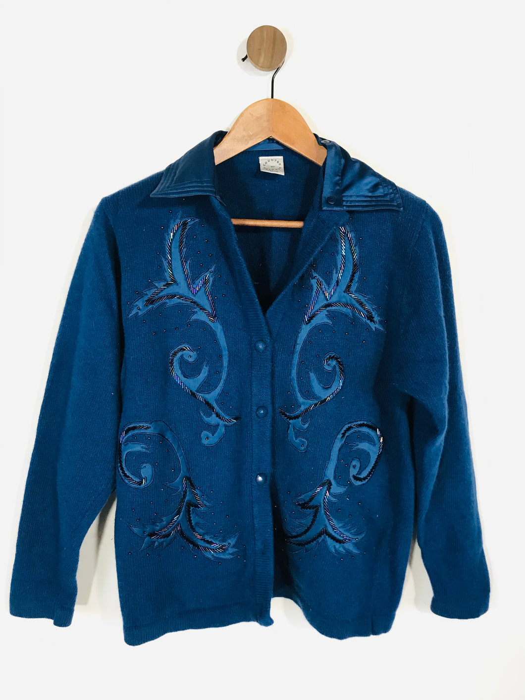 Country Casuals Women's Wool Embroidered Cardigan | M UK10-12 | Blue
