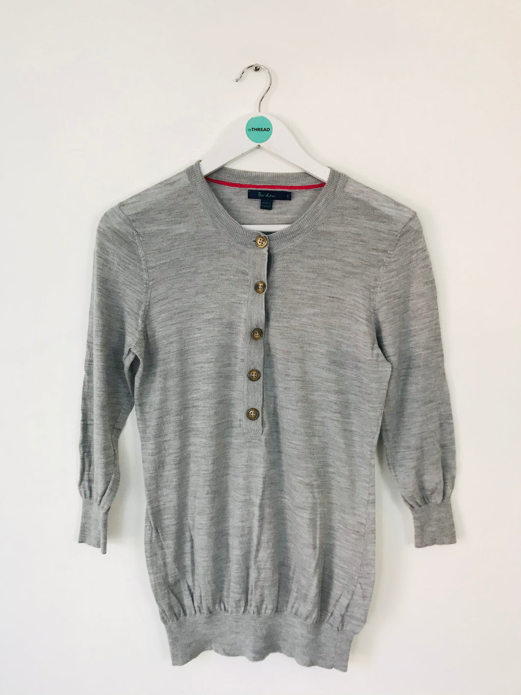 Boden Women’s Wool Half Button Top Jumper | UK14 | Grey