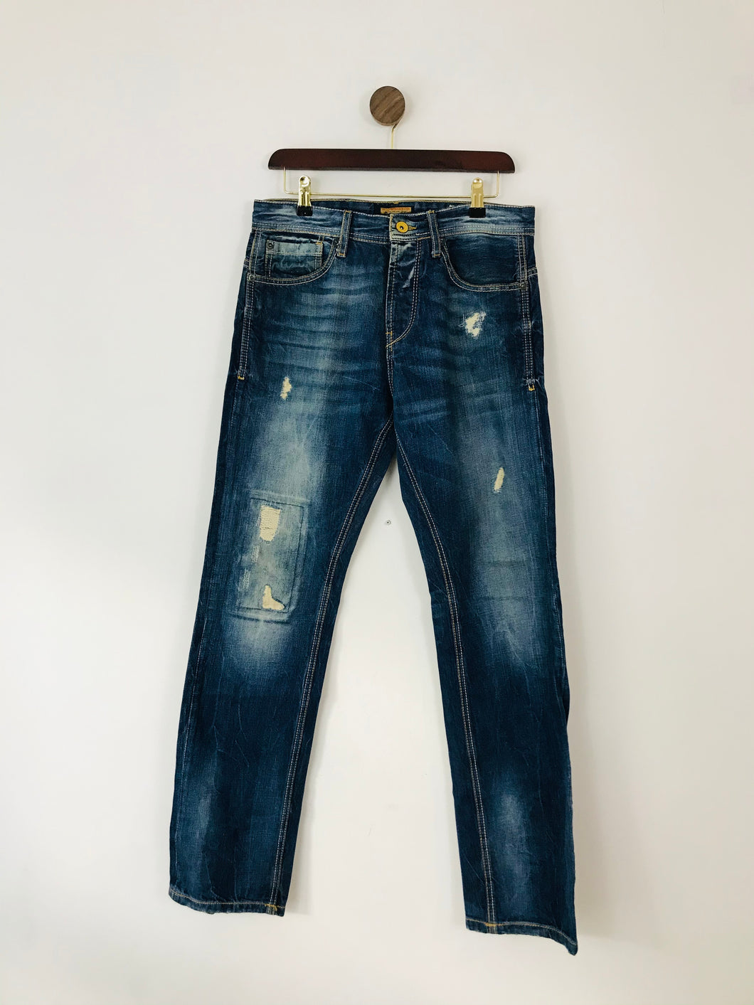 Pull & Bear Men’s Distressed Straight Leg Jeans | EU40 W32 L33 | Blue