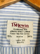 Load image into Gallery viewer, T M Lewin Men&#39;s Striped Button-Up Shirt | 15.5 34.5 | Blue
