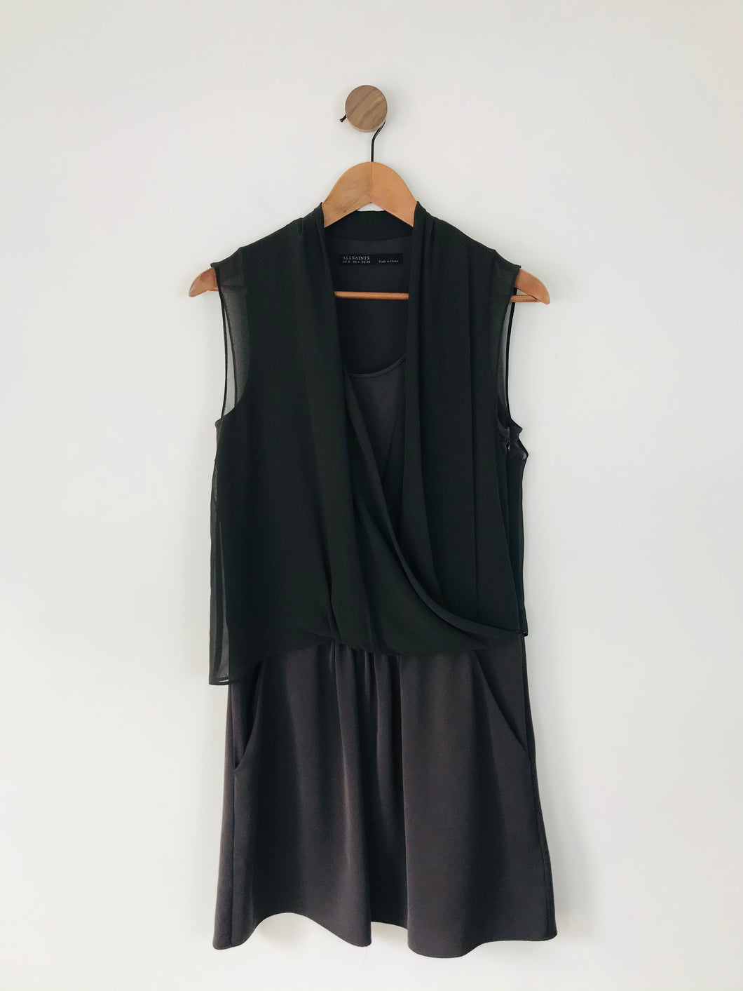 AllSaints Women’s Draped V-Neck Wrap Dress | UK8 | Grey
