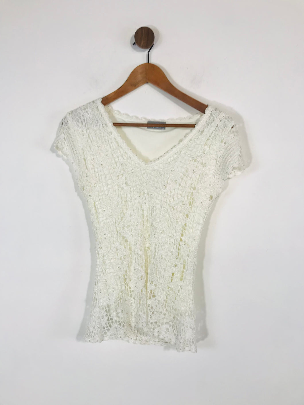 Wallis Women's Lace V-neck T-Shirt  | M UK10-12 | White