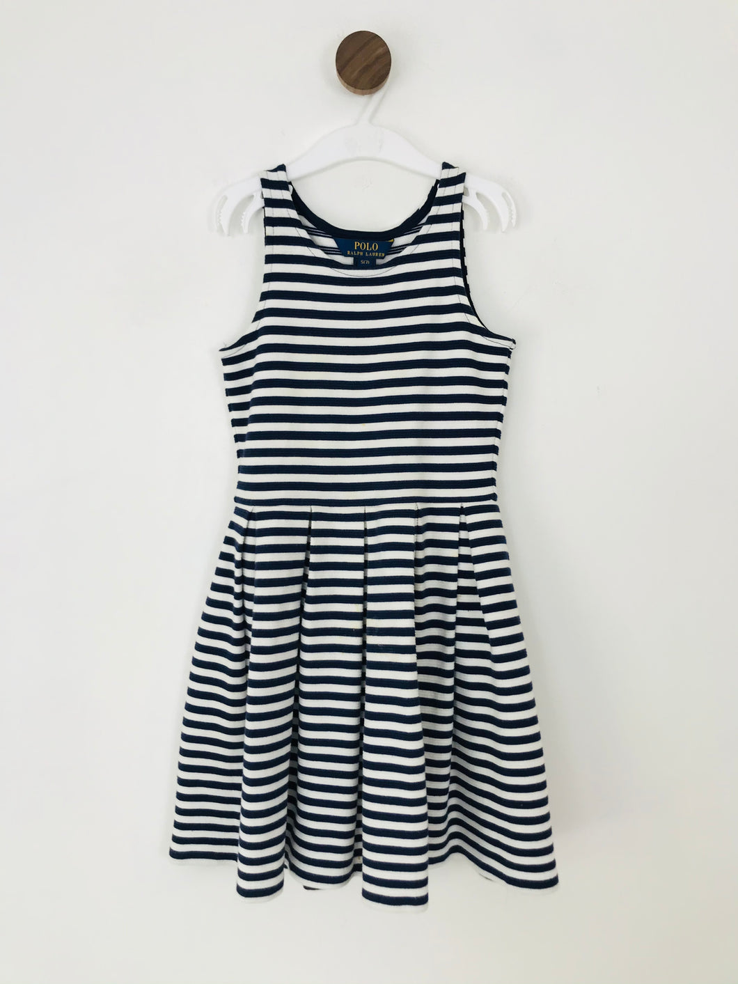 Ralph Lauren Kid's Striped Pleated A-Line Dress | Age 7 | Blue