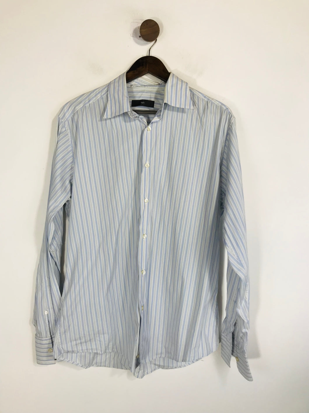 Zegna Men's Striped Button-Up Shirt | L | Blue