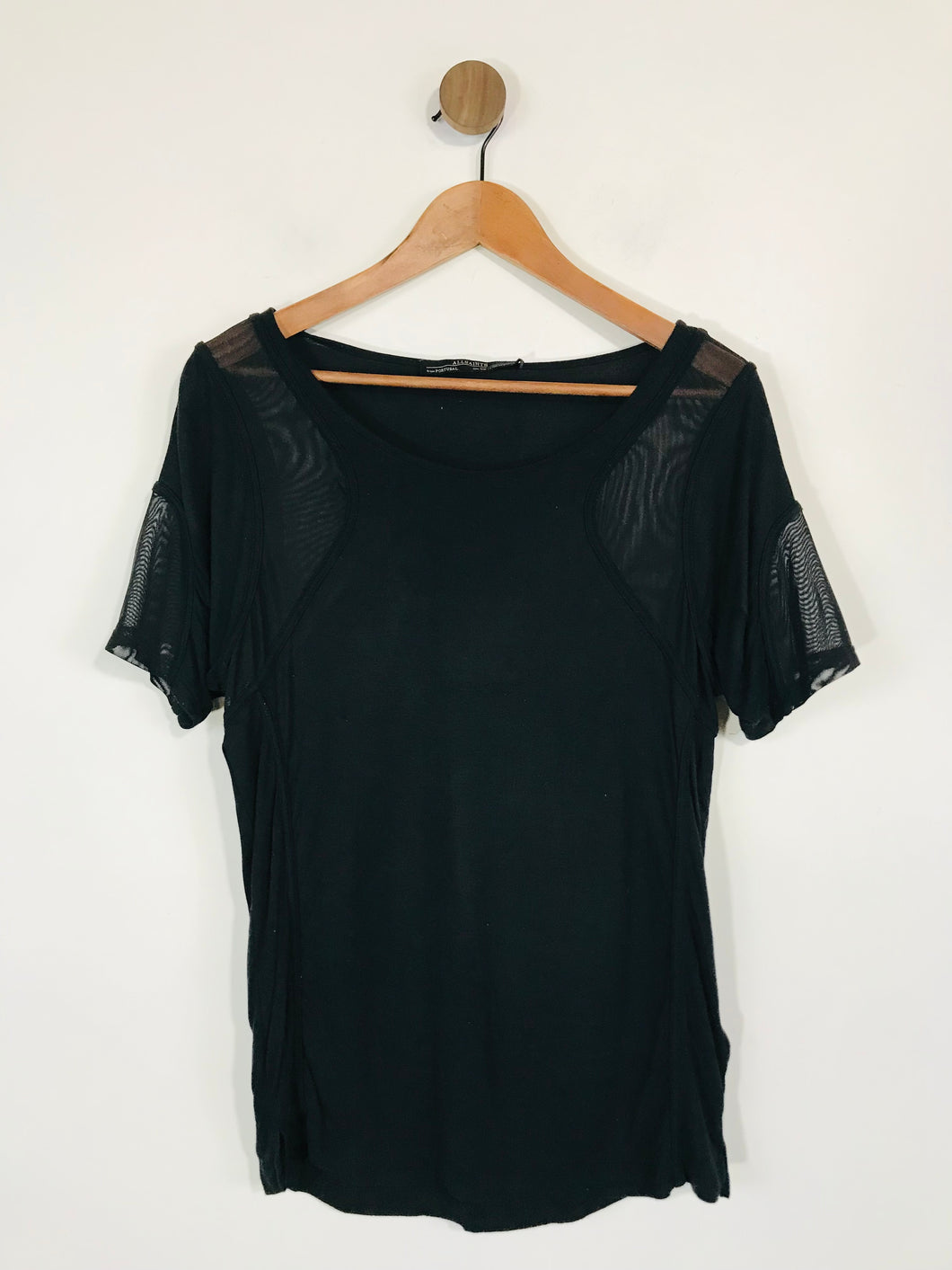 AllSaints Women's Mesh Panelled T-Shirt | UK14 | Black