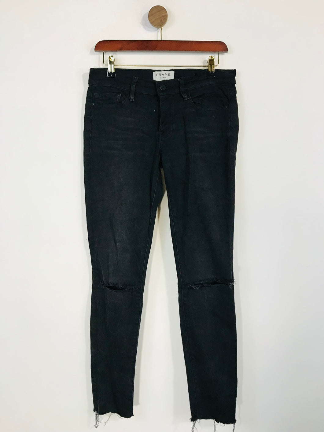 Frame Women's Distressed Slim Jeans | W28 UK10 | Black