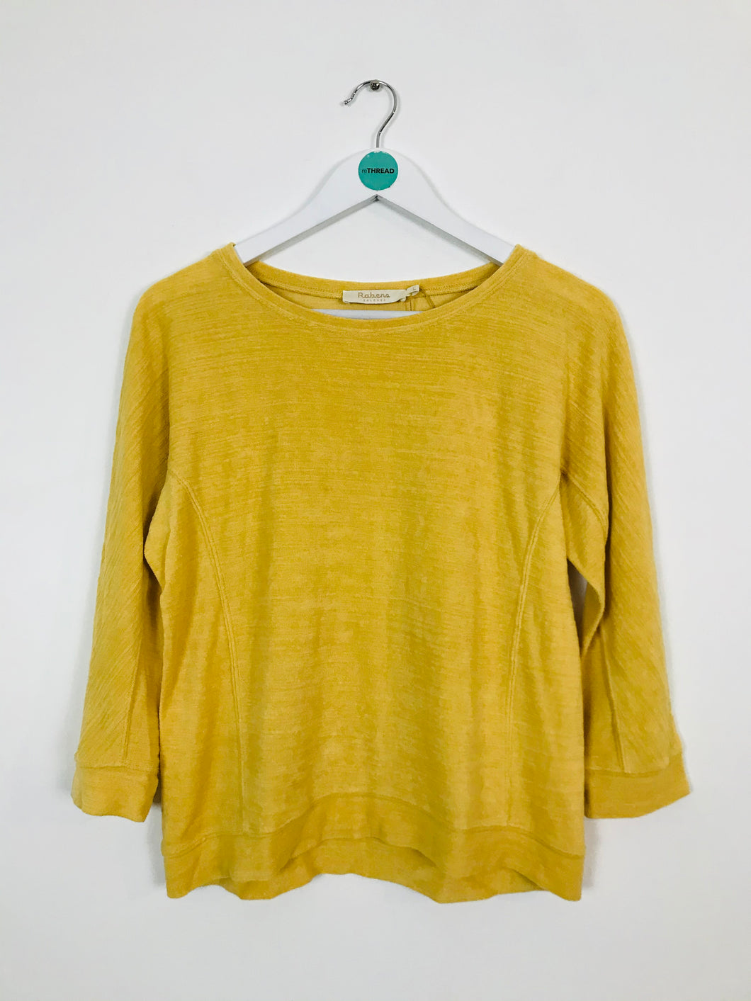Rabens Saloner Women’s Towelling 3/4 Length Sleeve Tshirt Top| L UK 14 | Yellow