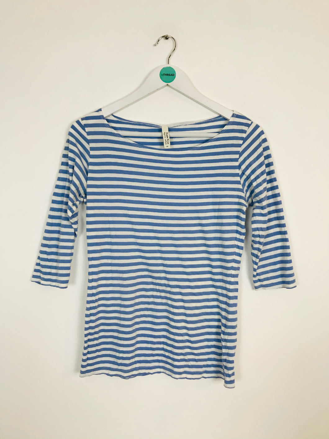 People Tree Women’s Organic Stripe Three Quarter Length Sleeve Tshirt | UK10 | Blue