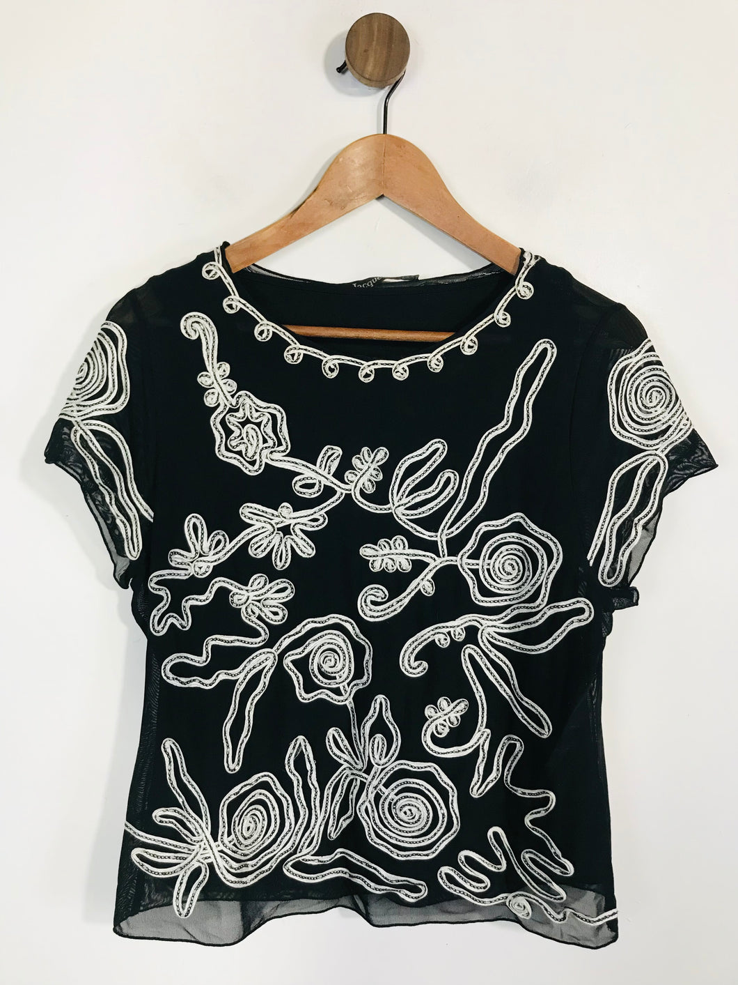 Jacques Vert Women's Floral Embroidered T-Shirt | S UK8 | Black
