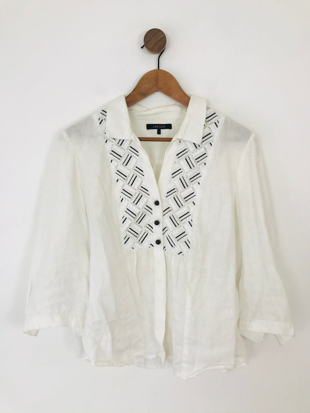 Jaeger Women's Linen Embroidered Button-Up Shirt | UK14 | White