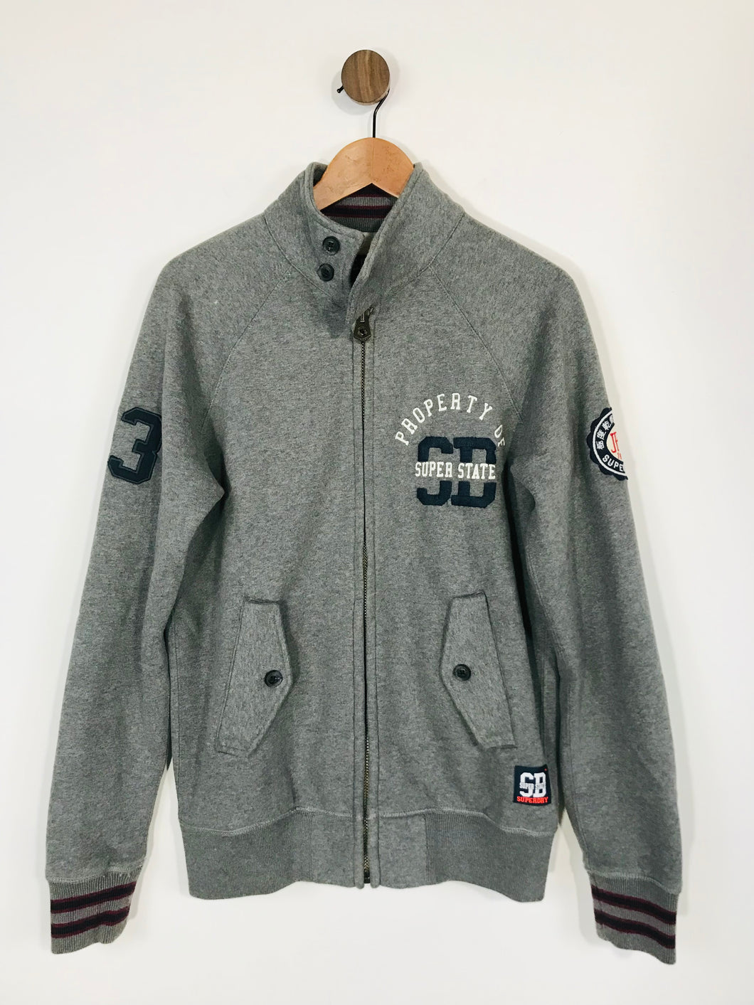 Superdry Men's Cotton Varsity Zip Bomber Jacket | M | Grey
