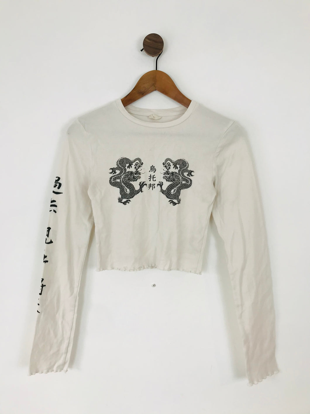 Urban Outfitters Women’s Cropped Dragon Print Top | XS UK6-8 | White