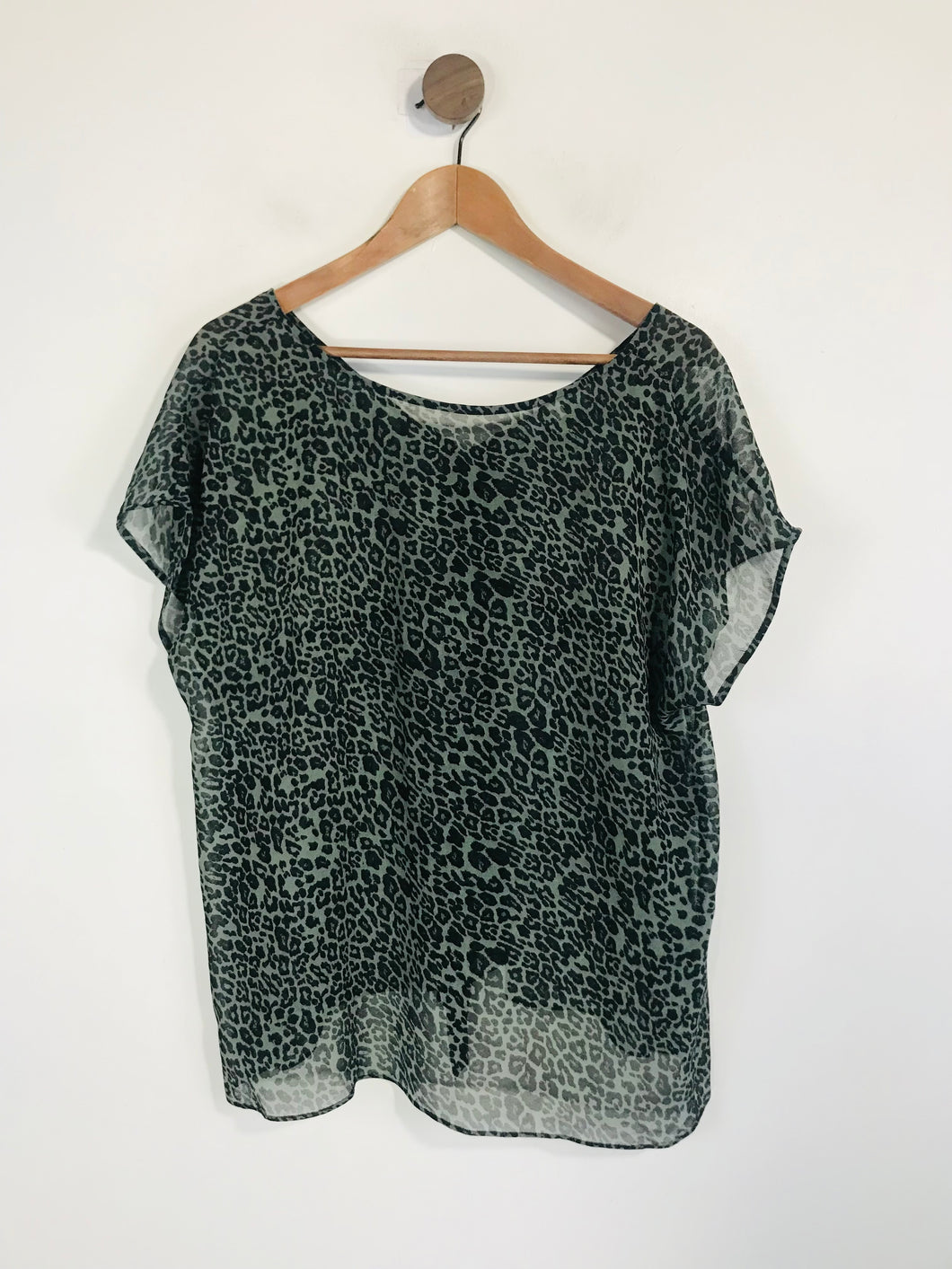Mint Velvet Women's Leopard Print Sheer Blouse | UK16 | Green