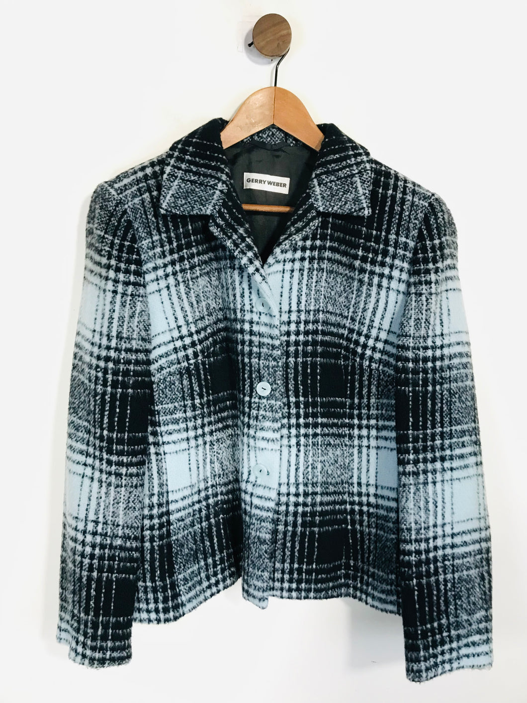 Gerry Weber Women's Wool Check Gingham Blazer Jacket | UK16 | Grey